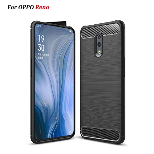 XunEda Funda OPPO Reno Ultra Ligero Caso Silicona Antideslizante Protectora Case Cover con Protector de Pantalla para OPPO Reno Smartphone (Negro)