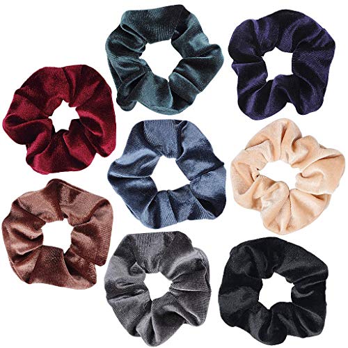 XYGK 8 Piezas de diadema de pelo, Bandas elásticas de terciopelo, Bandas coloridas con soporte por cola de caballo (peinado), Accesorios para el cabello, Cintas para el pelo para mujer/chicas.