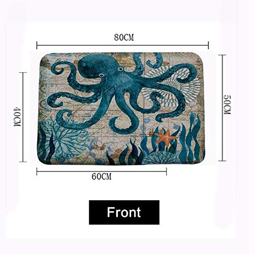 XZANTE Estera de Puerta Estilo Marinero Alfombra de Piso para Sala de Estar Patron de Tortuga Marina Alfombra de Lana Coral Felpudo Antideslizante Casa(Pulpo L)