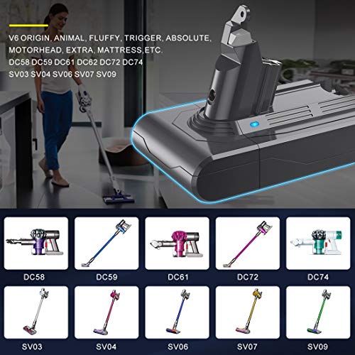 YABER DC62 Dyson V6 21.6V 3000mAh Batería de Repuesto para Dyson DC58 DC59 DC61 DC62 DC72 DC74 595 650 770 880 Aspirador de Mano con 2 Pre Hepa Filtro