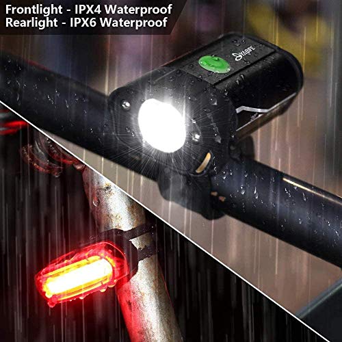 Yabife Luces Bicicleta Delantera y Trasera Linterna Bicicleta Impermeable, Multifunción Luz LED Bicicleta Recargable USB con 5 Modos para Carretera y Montaña - Seguridad para la Noche