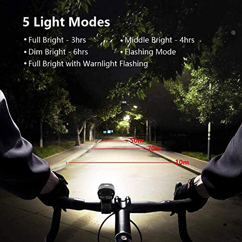 Yabife Luces Bicicleta Delantera y Trasera Linterna Bicicleta Impermeable, Multifunción Luz LED Bicicleta Recargable USB con 5 Modos para Carretera y Montaña - Seguridad para la Noche