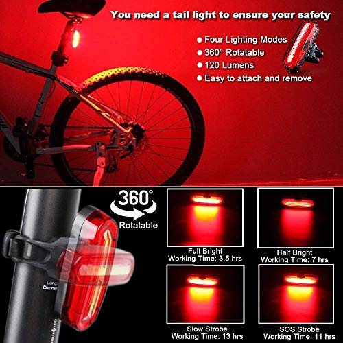 Yabife Luces Bicicleta Delantera y Trasera Linterna Bicicleta Impermeable, Multifunción Luz LED Bicicleta Recargable USB con 5 Modos para Carretera y Montaña - Seguridad para la Noche
