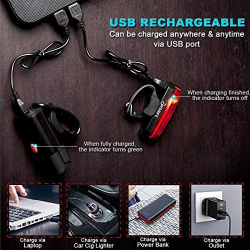 Yabife Luces Bicicleta Delantera y Trasera Linterna Bicicleta Impermeable, Multifunción Luz LED Bicicleta Recargable USB con 5 Modos para Carretera y Montaña - Seguridad para la Noche