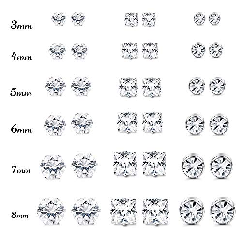YADOCA 18 Pares Plata Pendientes Mujer Hombre Set Pendientes Circoniña De Acero Inoxidable Hipoalergénico Pendientes Brillantes Diamante Pendiente De Cartílago Helix Piercing 3-8mm