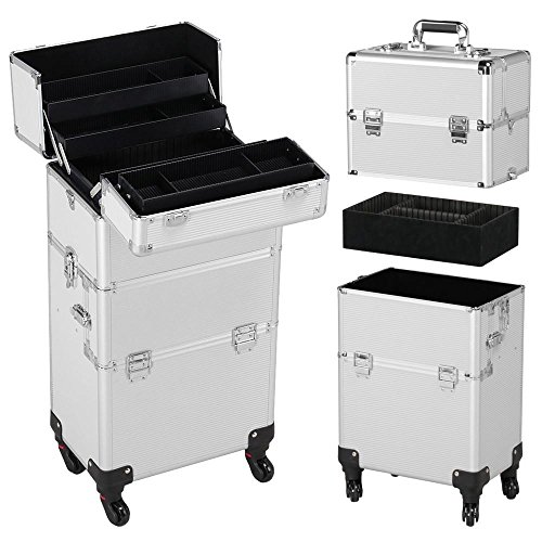 Yaheetech 3 en 1 Maleta de Maquillaje Estuche Cosmetico Maletín Maquillaje Profesional Trolley Beauty Case Plata