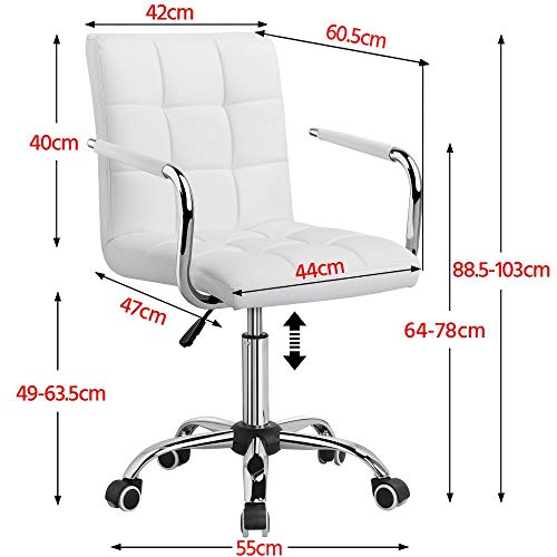 Yaheetech Silla de Oficina Giratoria Taburete de Trabajo Bar Altura Ajustable Carga MAX 120Kg con Respaldo Blanco