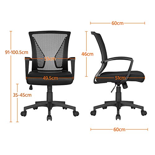 Yaheetech Silla de Oficina Silla Escritorio Ergonómica Silla Giratoria con Respaldo Altura Ajustable con Ruedas