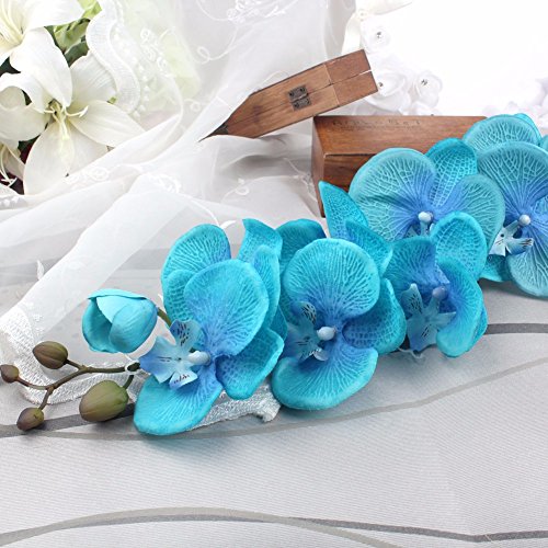 Yalulu 2 unidades de orquídea artificial simulación mariposa orquídeas flores bodas casa partido Home Deko, azul, 70 cm