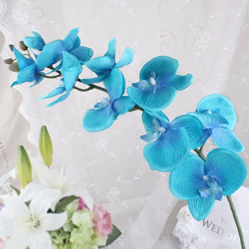 Yalulu 2 unidades de orquídea artificial simulación mariposa orquídeas flores bodas casa partido Home Deko, azul, 70 cm
