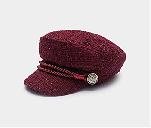 YanLong Boina Octogonal de Seda Brillante Elegante Casual Confort Pato Lengua Azul Marino Sombrero Mujer otoño Invierno Rojo