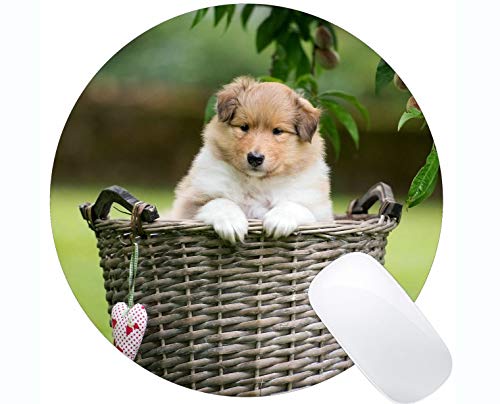 Yanteng Cojín de ratón Redondo de Goma Natural Impreso con Cesta para Mascotas Collie Collie Dog - Bordes cosidos