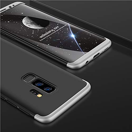 yanzi Funda Samsung Galaxy S9 Plus Funda Carcasa Silicona Cover Caso Samsung Galaxy S9 Plus Fundas Negro Plata 3 in 1 Smartphones Accesorios Vidrio Templado Protector Samsung S9 Plus Carcasa