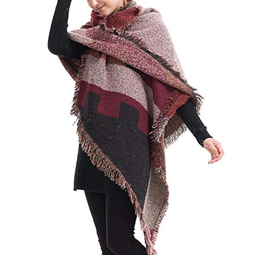 yashuo Otoño E Invierno Grueso Borde A Cuadros Diagonales Bufanda Larga Damas Chal De Gran Tamaño, Marrón, 200 * 70 Cm