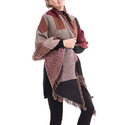 yashuo Otoño E Invierno Grueso Borde A Cuadros Diagonales Bufanda Larga Damas Chal De Gran Tamaño, Marrón, 200 * 70 Cm