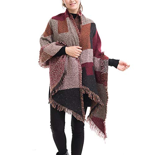 yashuo Otoño E Invierno Grueso Borde A Cuadros Diagonales Bufanda Larga Damas Chal De Gran Tamaño, Marrón, 200 * 70 Cm