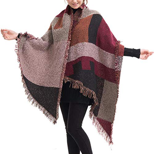 yashuo Otoño E Invierno Grueso Borde A Cuadros Diagonales Bufanda Larga Damas Chal De Gran Tamaño, Marrón, 200 * 70 Cm