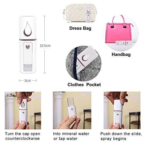 YDI Pulverizador Facial Nano, Mini Vaporizador de Vapor Portátil para Belleza Limpieza Facial Poros Agua SPA Hidratante – Blanco