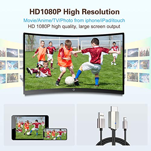 YEHUA Adaptador de Phone a HDMI Adaptador AV Digital 1080P HDTV HDMI Cable para Teléfono XS/XSmax/XR/X / 8/7/6 / Plus iPad iPod a TV -6ft