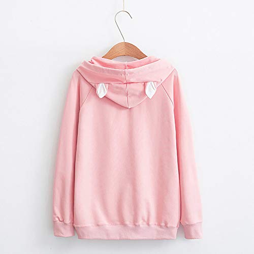 Yesmile Mujer CamisetasLas Mujeres Camisa La Sudadera con Capucha Hairball de la impresión del Gato de la Manga Larga Ocasional del otoño de Las Mujeres