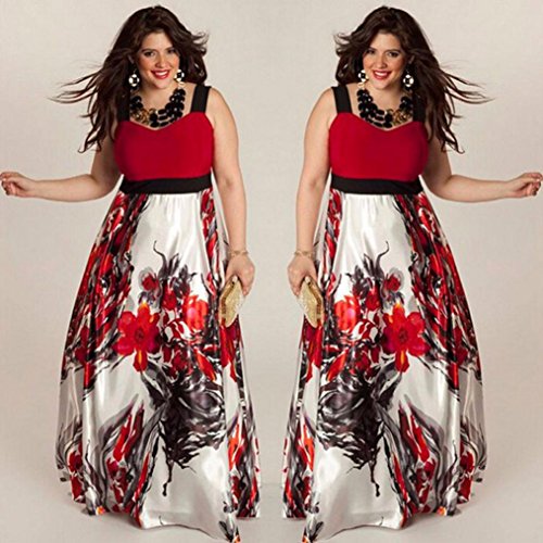 Yesmile Vestido de Mujer Falda Blanco Ropa Vestido Elegante de Noche para Boda Fista Vestido Largo del Baile de la Dama de Honor Sin Respaldo del Cordón de Las Mujeres (Rojo b, XXXL)