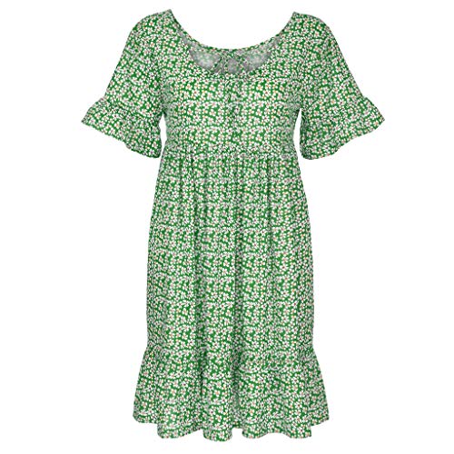 YGbuy-Vestido De Manga Corta con Cuello Redondo Y Manga Corta con Volantes Y Manga Corta Holgada para Mujer Vestidos Elegantes Floral NiñA Mujer Verano, Boho Chic Vestidos Tallas Grandes Fiesta