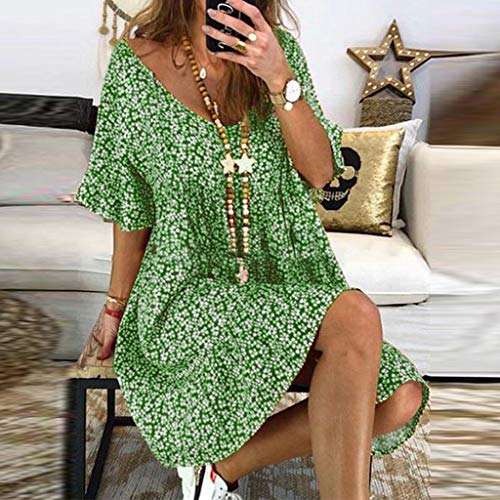 YGbuy-Vestido De Manga Corta con Cuello Redondo Y Manga Corta con Volantes Y Manga Corta Holgada para Mujer Vestidos Elegantes Floral NiñA Mujer Verano, Boho Chic Vestidos Tallas Grandes Fiesta