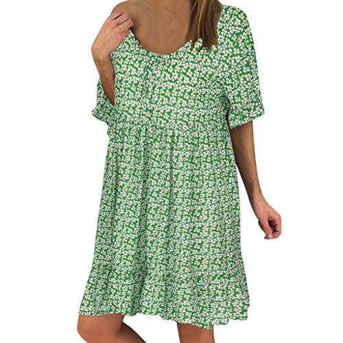 YGbuy-Vestido De Manga Corta con Cuello Redondo Y Manga Corta con Volantes Y Manga Corta Holgada para Mujer Vestidos Elegantes Floral NiñA Mujer Verano, Boho Chic Vestidos Tallas Grandes Fiesta