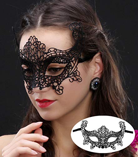 YGSAT 8 Piezas Máscara de Encaje Mascarada Veneciano Antifaz Máscara de Mujeres para Halloween Veneciano Carnaval Fiesta de Baile Atractiva Lady Niña de Encaje Máscara De Ojo de Encaje Máscara, Negro