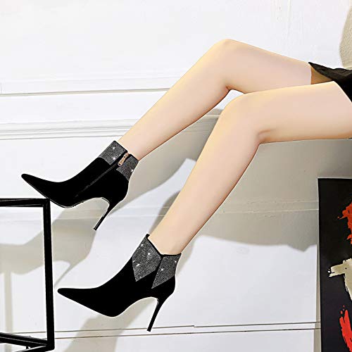 Yhjmdp Botines con Punta de Gamuza para Mujer, Tacones de Aguja, con Diamantes de imitación, Bota de Fiesta Sexis para Mujer,A,39