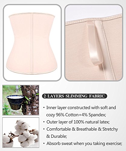YIANNA Faja Reductora Mujer Colombiana Largo Torso Latex Waist Trainer Fajas Reductoras Adelgazantes Abdomen Postparto Beige con 9 Huesos Acero, 110288 Size XS