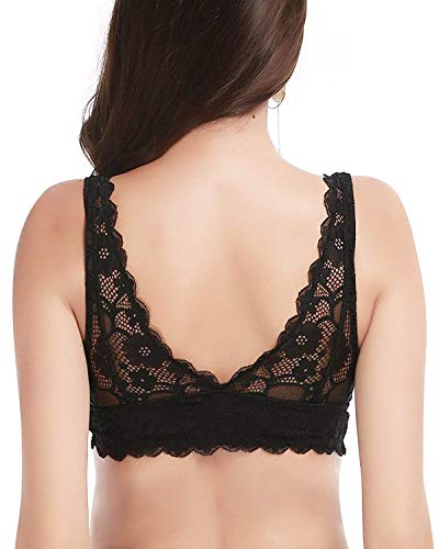 YIANNA Mujer Sujetador De Encaje con Relleno Elasticidad Sujetadores Comfort Lace Bra Top sin Aros Negro,UK-YA7120-Black-L