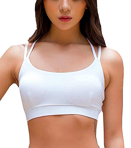 YIANNA Sujetador Deportivo Mujer Alto Impacto Relleno Sujetadores Deportivos Yoga Top Deporte Fitness sin Costuras Blanco, YA139 Size L