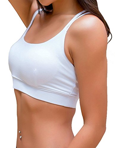 YIANNA Sujetador Deportivo Mujer Alto Impacto Relleno Sujetadores Deportivos Yoga Top Deporte Fitness sin Costuras Blanco, YA139 Size L