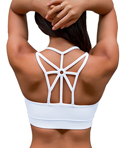 YIANNA Sujetador Deportivo Mujer Alto Impacto Relleno Sujetadores Deportivos Yoga Top Deporte Fitness sin Costuras Blanco, YA139 Size L