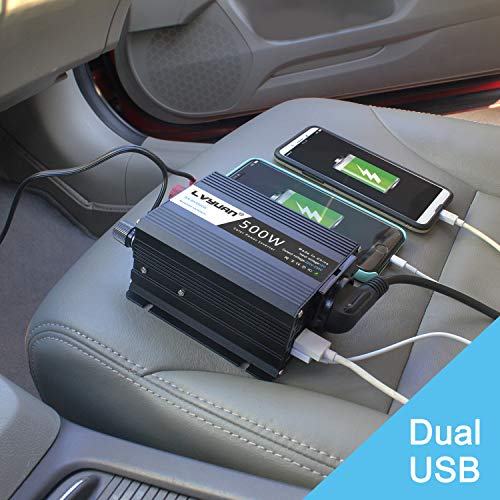 Yinleader 500W Inversor de Corriente, DC 12V, 220V-240V AC Salida, Dual Puertos USB 5V/2.4A