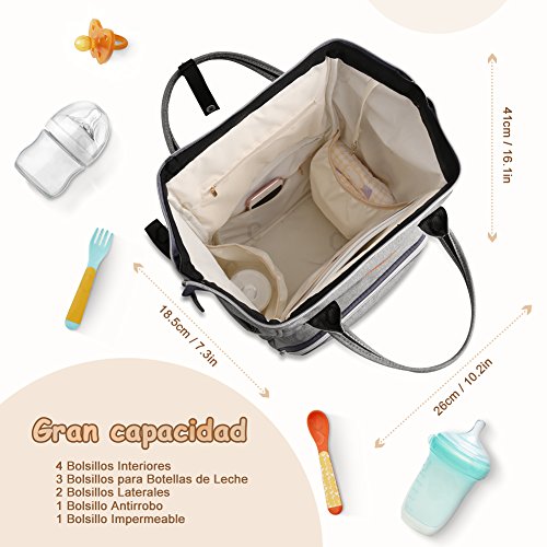 YISSVIC Mochilas para Pañales Bolsa de Pañales Multifuncional de Gran Capacidad Bolsos Cambiadores Pañales con USB Puerto de Carga 2 Ganchos de Cochecito y Bolsa de Preservación de Calor