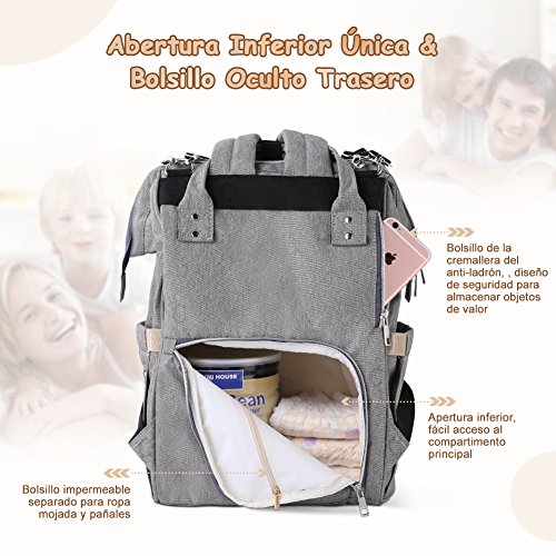 YISSVIC Mochilas para Pañales Bolsa de Pañales Multifuncional de Gran Capacidad Bolsos Cambiadores Pañales con USB Puerto de Carga 2 Ganchos de Cochecito y Bolsa de Preservación de Calor