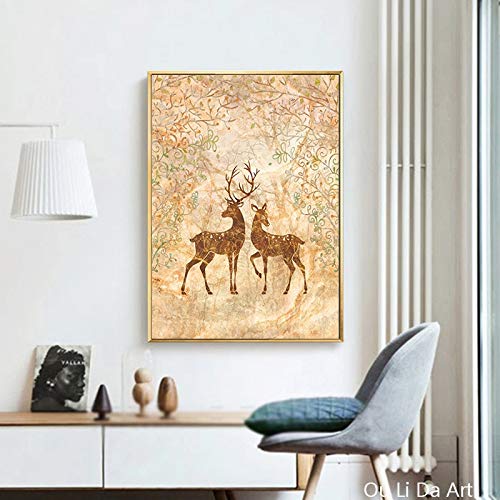 YIYEBAOFU DIY Pintar por números Paisaje Forestal de Ciervos de Milu Pintura por números para niños con Pincel y Pintura acrílica Pintura por números para Adultos lienzos50x60cm(Sin Marco)