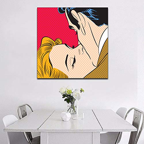 YIYEBAOFU DIY Pintar por números Roy Lichtenstein BESA la Pintura del Lienzo del Arte de la Pared para Decorar Retratos de imágenes de Arte de la Pared de la sa50x50cm(Sin Marco)