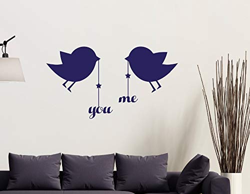 yiyitop Linda Etiqueta de La Pared Pequeño Poult Birds Hanging You and Me Quotes Decoraciones de Pared Dulce Hogar Dormitorio Decoración Romántica adesivo 57 * 99 cm