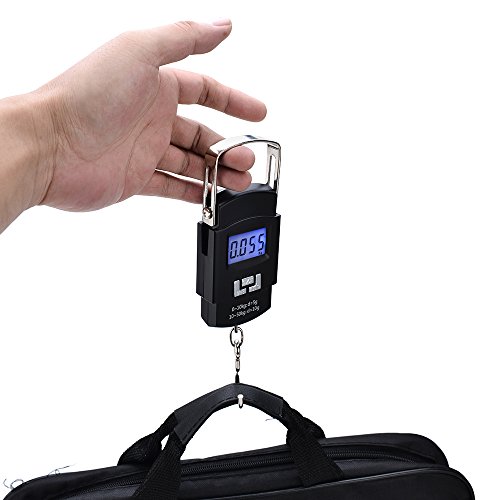 Yizhet Báscula Digital de Equipaje con Gancho 50kg / 110lbs de Precisión Balanza Electrónico para Maletas Equipaje de Viaje Báscula, Cocina, Pesca y Caza (Negro)