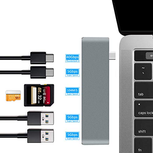 Yizhet Hub USB C, 5 en 1 Tipo C Hub USB C Adaptador con 2 Puertos USB 3.0, PD Carga Rápida,SD/Micro SD Lector Tarjeta para MacBook Pro 2019/2018, Huawei, DELL, Otros USB C Dispositivos