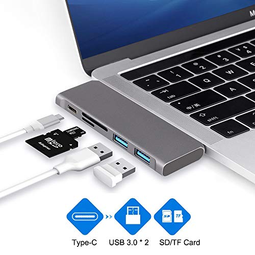 Yizhet Hub USB C, 5 en 1 Tipo C Hub USB C Adaptador con 2 Puertos USB 3.0, PD Carga Rápida,SD/Micro SD Lector Tarjeta para MacBook Pro 2019/2018, Huawei, DELL, Otros USB C Dispositivos