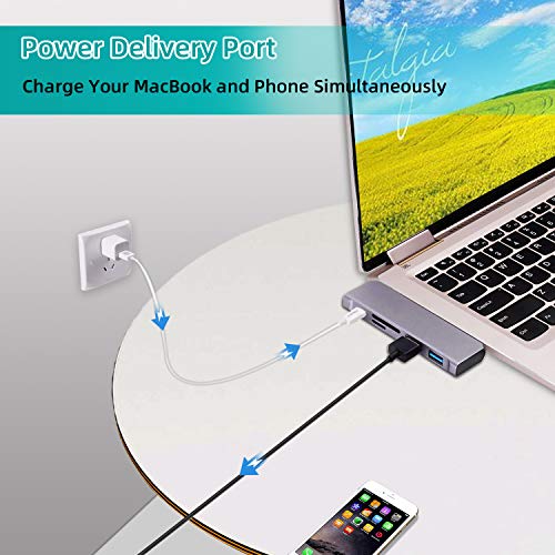 Yizhet Hub USB C, 5 en 1 Tipo C Hub USB C Adaptador con 2 Puertos USB 3.0, PD Carga Rápida,SD/Micro SD Lector Tarjeta para MacBook Pro 2019/2018, Huawei, DELL, Otros USB C Dispositivos