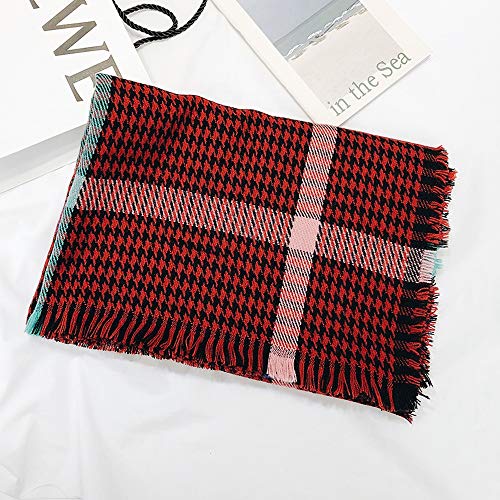 Yjdr Bufandas clásicas de Houndstooth de Las Mujeres de la Bufanda de Lana Caliente otoño e Invierno Espesado Gran Capa de café, Negro, Vino Tinto (Color : Wine Red)