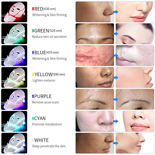 YJF 7 Colores Led Máscara Facial Led Fotón Coreano Terapia Mascarilla Máquina Terapia De Luz Acné Máscara Cuello Belleza Led Máscara
