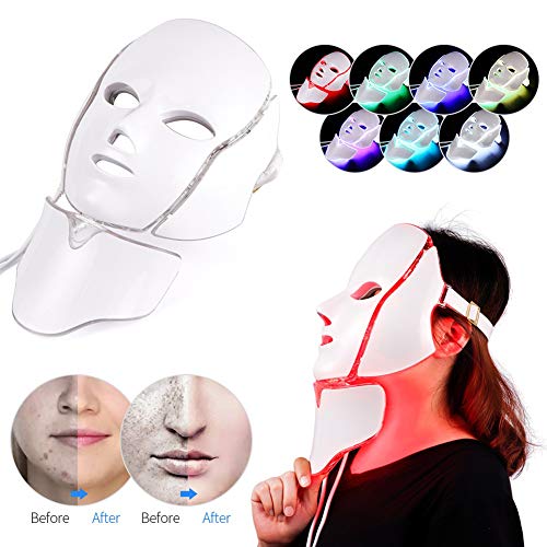 YJF 7 Colores Led Máscara Facial Led Fotón Coreano Terapia Mascarilla Máquina Terapia De Luz Acné Máscara Cuello Belleza Led Máscara