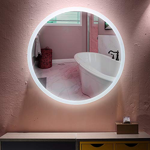 YJIIJY Espejo de Baño Redondo con LED Iluminado, Antiniebla, Montado en la Pared para Baño, Dormitorio, Hotel, Salón de Belleza (60CM, White Light - A)