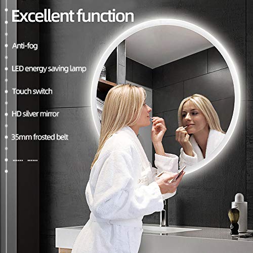 YJIIJY Espejo de Baño Redondo con LED Iluminado, Antiniebla, Montado en la Pared para Baño, Dormitorio, Hotel, Salón de Belleza (60CM, White Light - A)